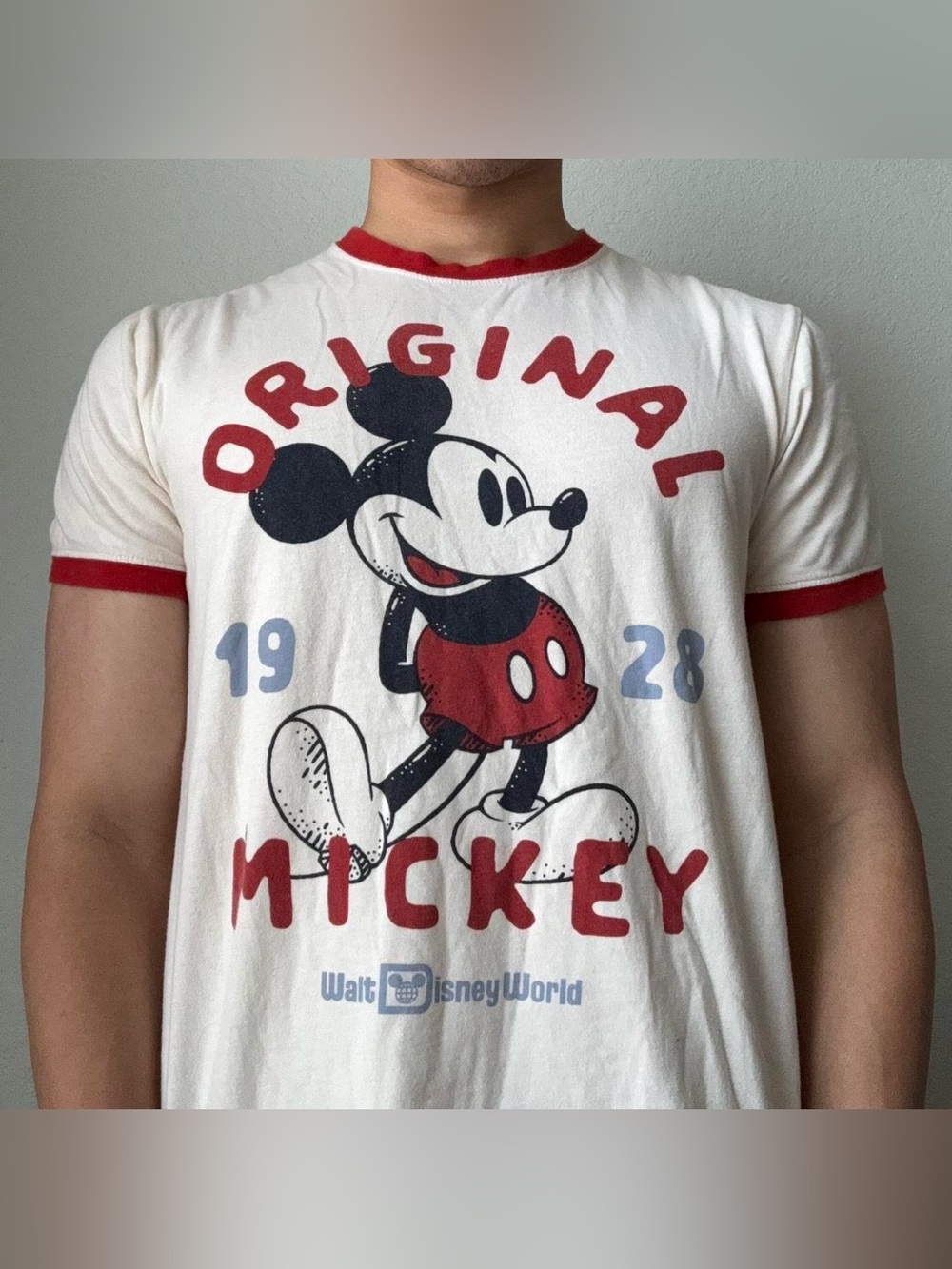 Original Disney Mickey Mouse Graphics Ringer White Tee Shirt